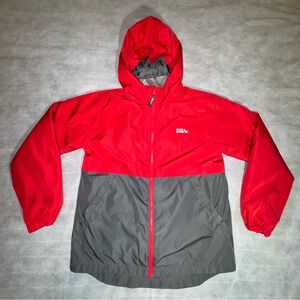 Eddie Bauer Kids Red & Gray Hooded fleece Lined Windbreaker Jacket Sz L (14/16)